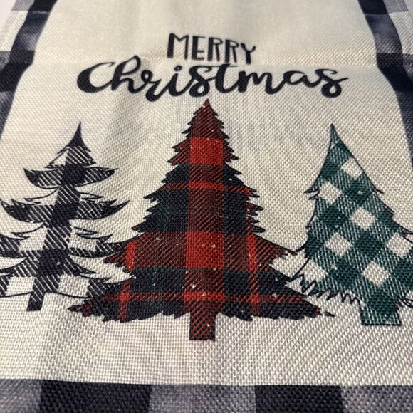 Merry Christmas Trees White Buffalo Check Table Runner 70" X 12.5" New! - Picture 2 of 5